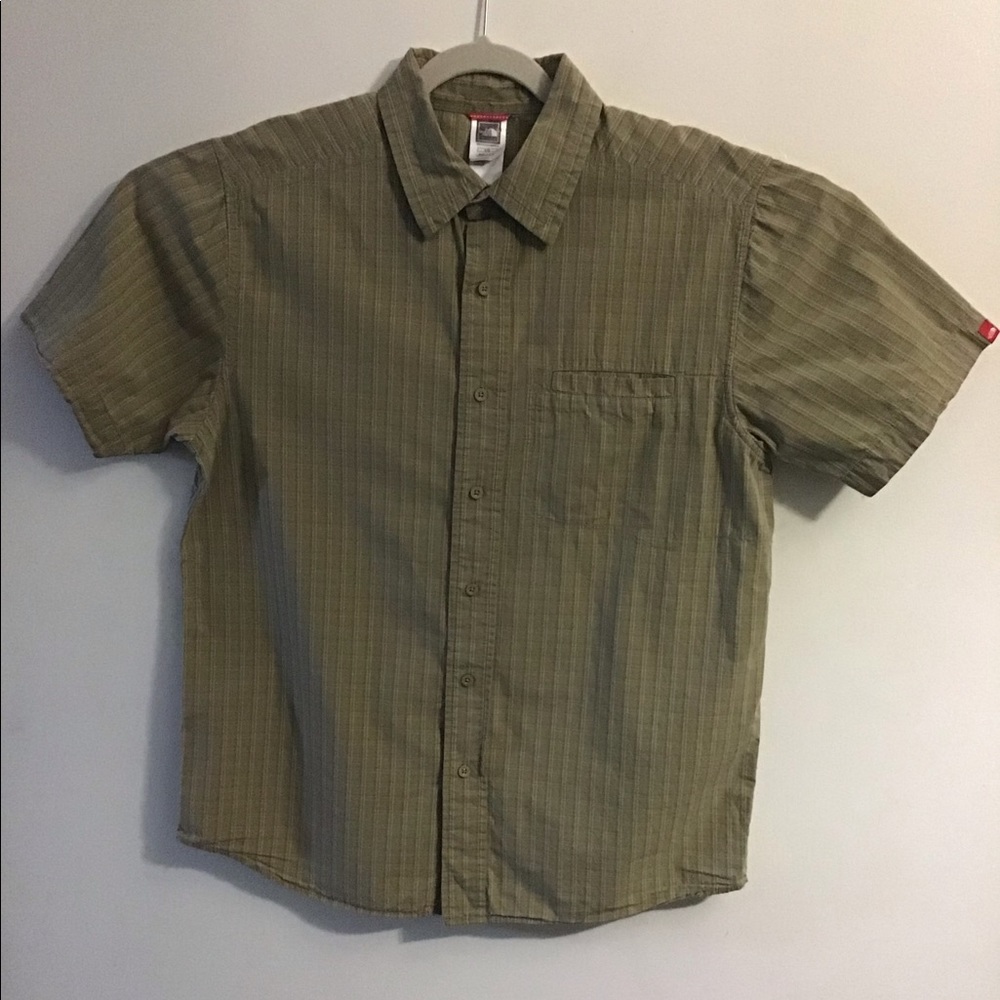 The North Face brown plaid button up. Large